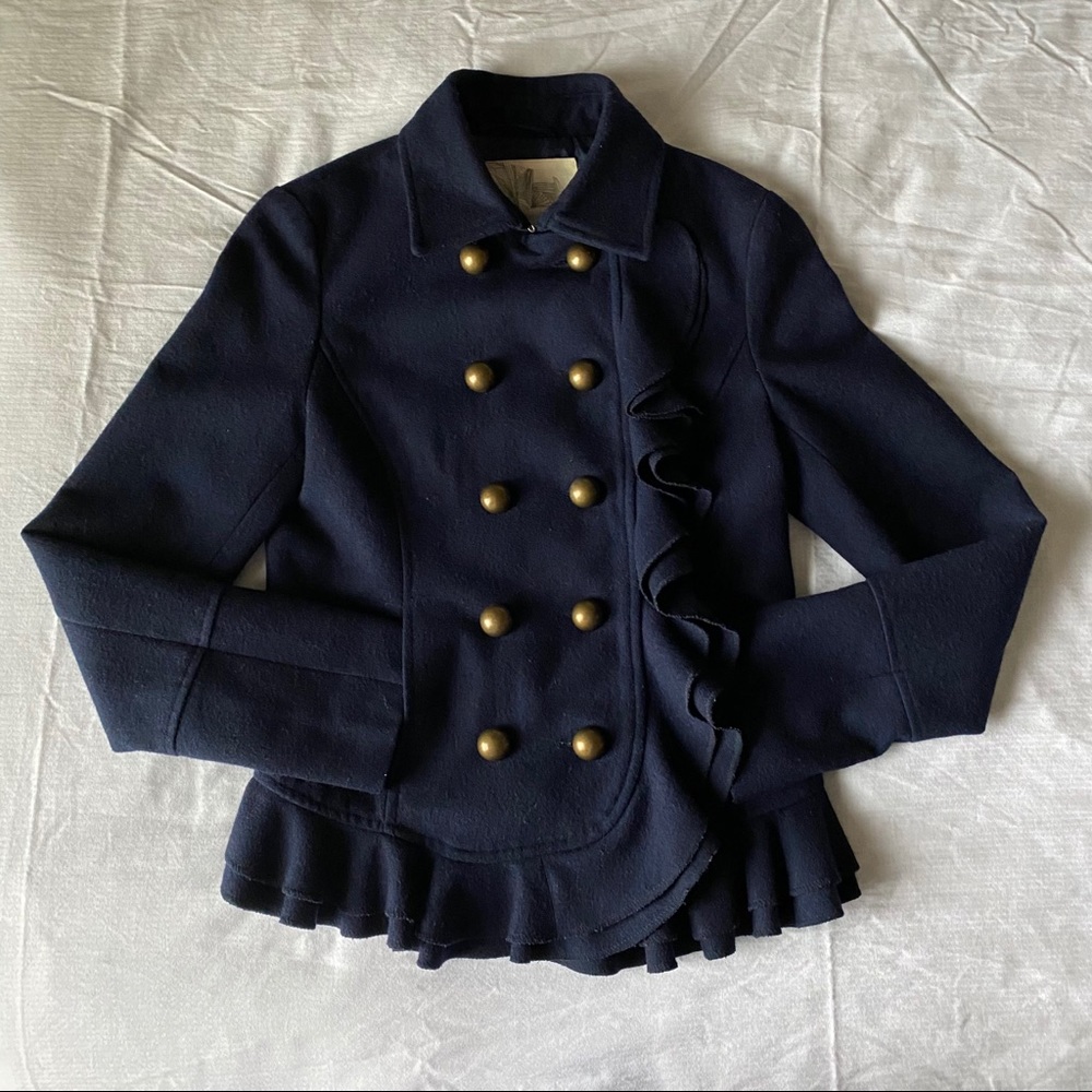 COPY - Urban Outfitters Kimchi Blue Navy Ruffle Pea Coat